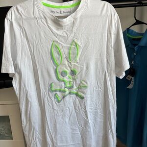 Psycho Bunny White Tee with Bright Green Accents